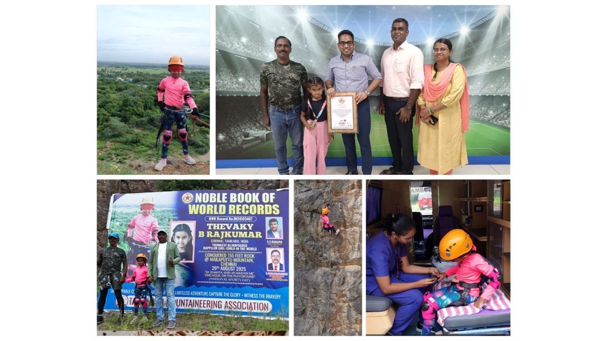 India’s Youngest Trailblazer: 6-Year-Old Thevaky Sets World Record in 155-Foot Blindfolded Rappelling